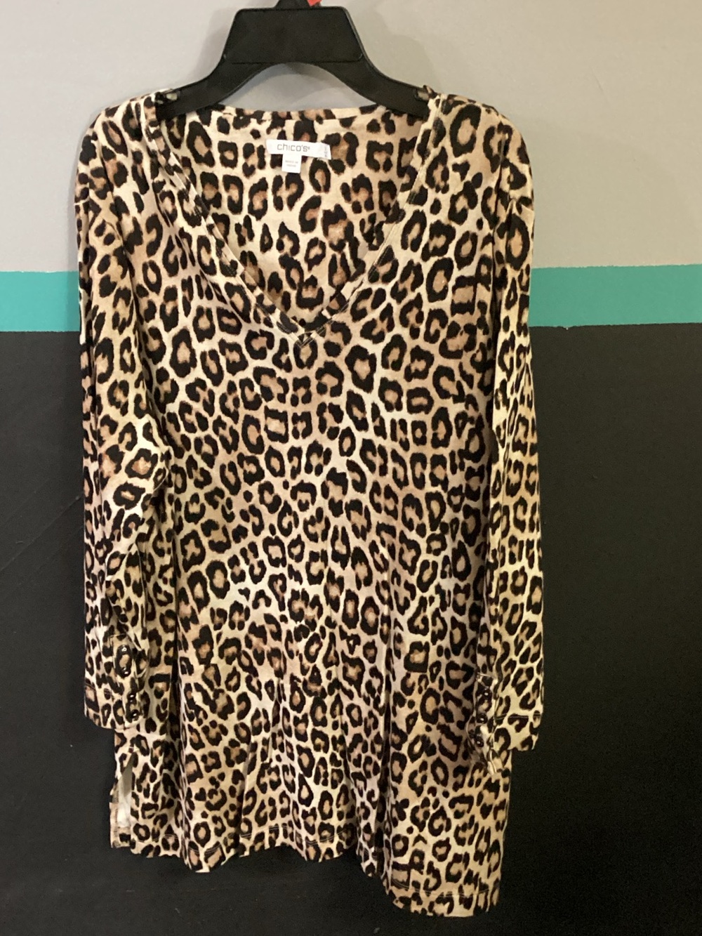 Chico's Leopard Print V-Neck Top in Cream, Brown & Black